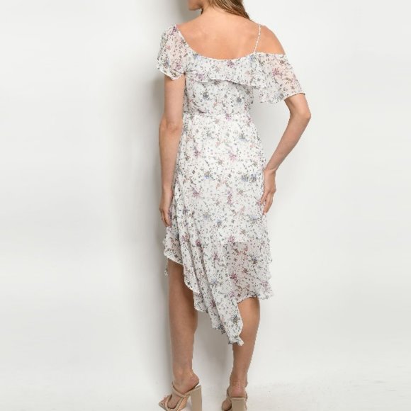 Handkerchief Hem Floral Print Dress Purple White - Picture 2 of 10